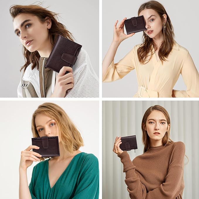 Small Wallet Women RFID Blocking Genuine Leather Bifold Compact Card Holder Wallet for Women with Zipper Coin Pocket 4 ID Window - Image 9