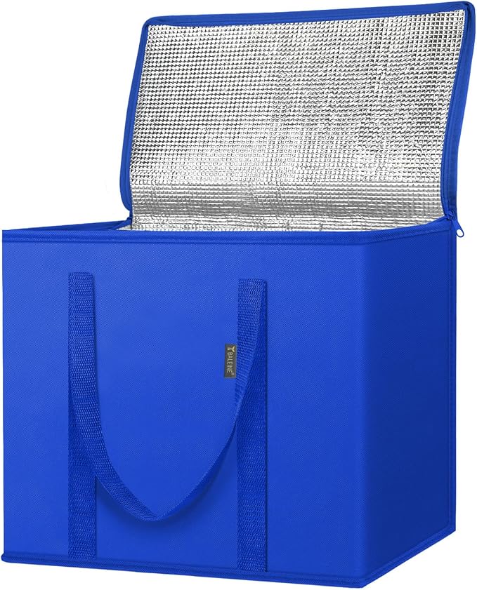 BALEINE 1Pk Insulated Reusable Grocery Bags, Collapsible Cooler Bag for Groceries, Heavy Duty Large Insulated Bag (16''x9''x13'', Midnight Blue) by BALEINE