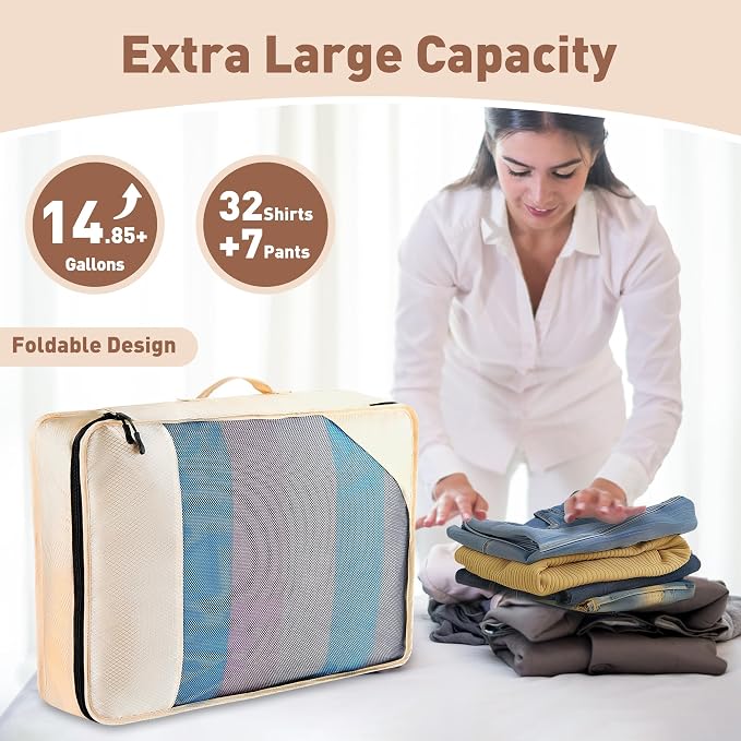 Toncoke 8-Piece Packing Cubes for Travel, 2026 Upgraded Durable Zippers & Reinforced Mesh, Complete Luggage Organizer Set with Shoe/Toiletry/Laundry Bags, 4 Sizes for Suitcase, Men Women, (Beige) - Image 6