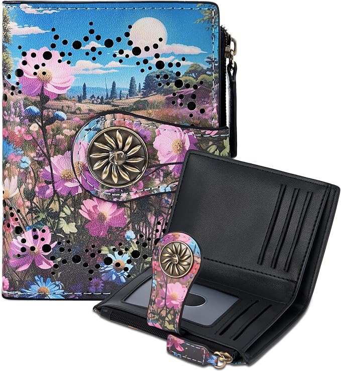 Tipmile Small Wallet Women Bifold RFID Blocking Card Holder Leather Wallets with Zipper Coin Pocket, Purple & Blue by Tipmile
