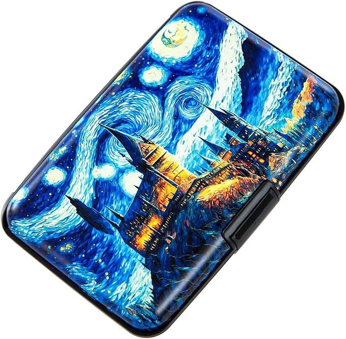 Credit Card Holder, Metal Card Wallet RFID Blocking Mini Slim Aluminum Business Hard Card Case for Women Men (Starry Night Castle) by Kaabao