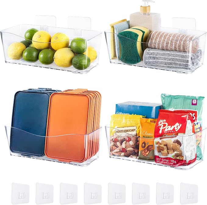 4-Pack Large Cabinet Door Organizer, 11.4" Adhesive Wall Mounted Pantry Organizers and Storage, Space Saving, Drain Bottom, No drill, Clea Storage Caddy Baskets for Kitchen, Bathroom, Under Sink by AENTGIUEnjoyHomeKitchen