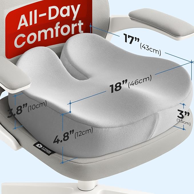 5 STARS UNITED Seat Cushion - Memory Foam Chair Cushion for Tailbone Pain Relief - Ergonomic Support for Coccyx, Sciatica & Butt - Office, Desk & Gaming Chair, Car Seat, Wheelchair, Light Gray Suede - Image 2