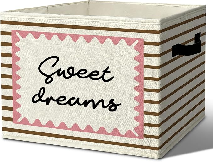 Sweet Night Affirmation Storage Bins Box with Handles Organizer Basket | calming goodnight foldable basket for organizing, striped collapsible toys clothes for playroom nursery bedroom, 10x14 in by Unknown