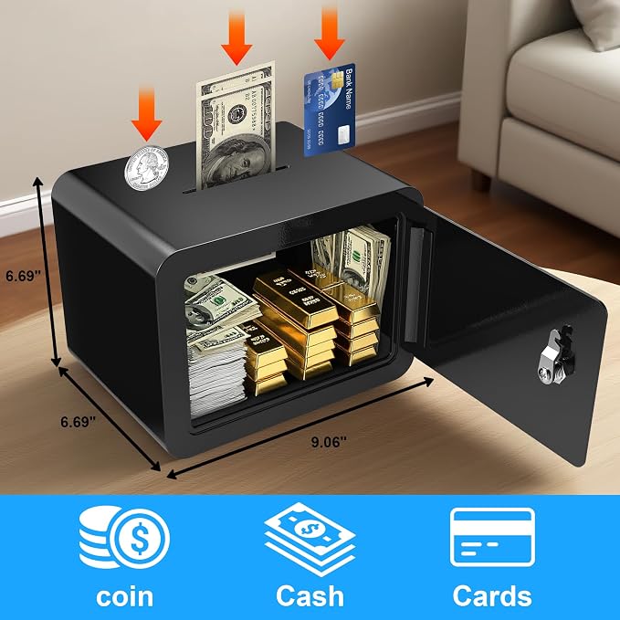 Small Safe, Locker Safes with Key and Coin Slot, Little Safes for Money, Cheap Home Safety, Small Hidden Safe, Savings Box with Key – Mini Security for Home, Office, Travel, Pets，0.23 Cubic - Image 7