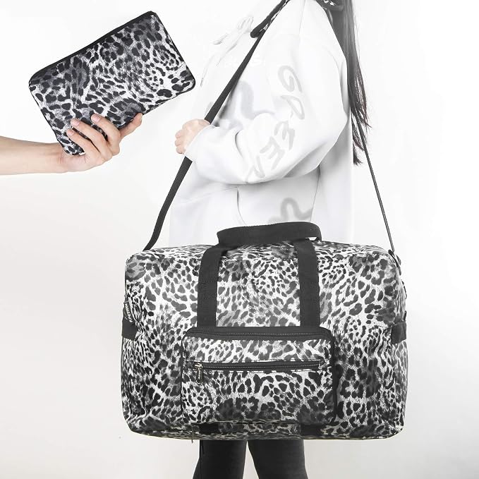 F.FETIVIN Travel Foldable Waterproof Duffel Bag - Lightweight Carry on Luggage Tote Duffel Bag(Leopard Print) - Image 5
