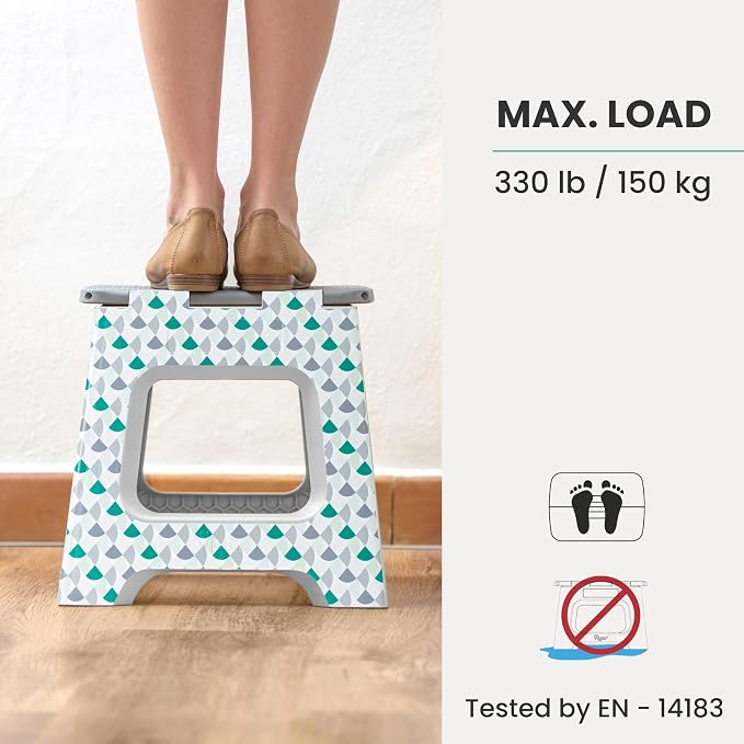 Vigar Compact Folding Step Stool for Adults 10-1/2 Inch Geometric | Foldable, Lightweight Portable Design, Carry Handle, Non Slip Surface, Space-Saving Body, Supports up to 330 lb - Image 5