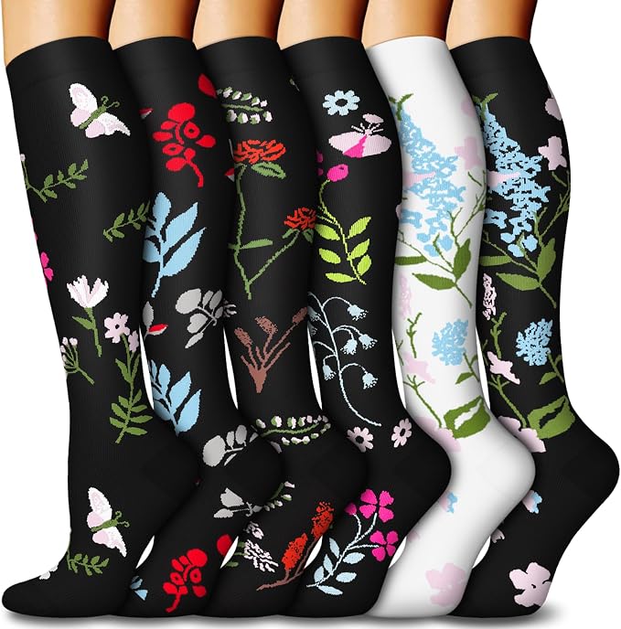 6 Pairs Compression Socks for Women & Men 15-20mmHg Knee High Socks | Graduated Compression Socks Supports Circulation, Ideal for Nurses Pregnancy, Travel, Flying, Running & Daily Wear by FuelMeFoot