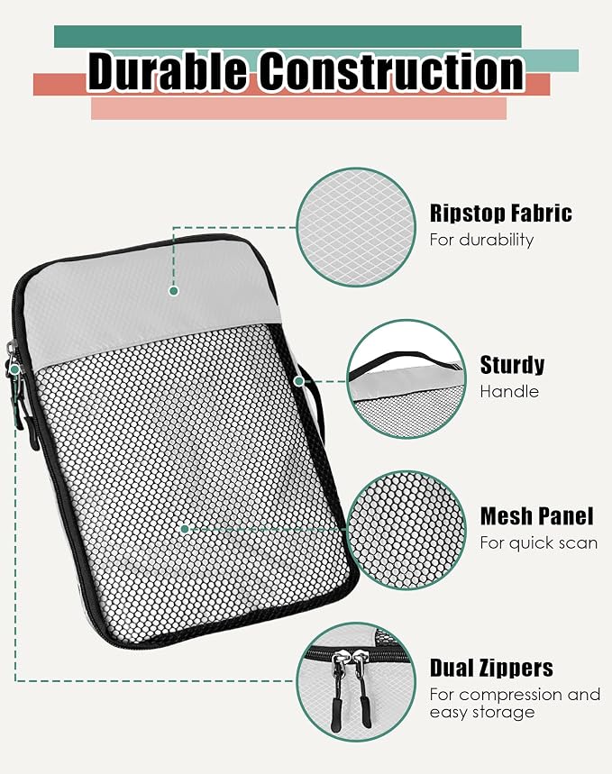 WTREE 4-Piece Packing Cubes Travel Accessories Set for Suitcases - Luggage Organizer Bags with Double Zipper - Mesh Top - Medium - Beige - Image 6