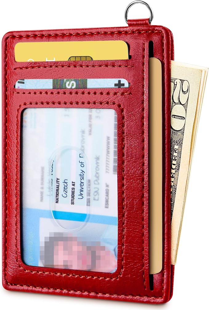 Mayski Slim Wallet, Credit Card Holder for Women, Minimalist Front Pocket RFID Blocking Card Cases, Small Wallet Women Men(Oiled Wax Cherry) - Image 2