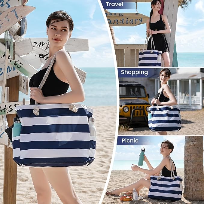 Clothirily Beach Bag for Women, Large Beach Tote Bag Waterproof with Zipper | Large Capacity Swim Pool Bag, Inner Pockets, Sandproof Foldable Beach Tote for Travel Essentials - Image 7