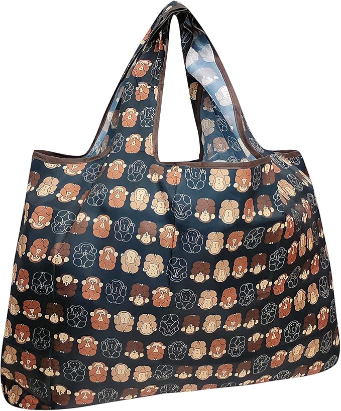 allydrew Large Foldable Tote Nylon Reusable Grocery Bags, Monkey Business by allydrew