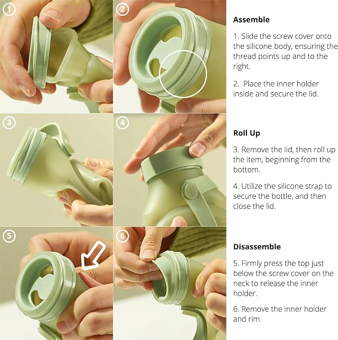 BLUE GINKGO Collapsible Water Bottle – Lightweight, Foldable Silicone Bottle for Travel, Hiking, and Camping (16.9oz, Made in Korea, Peach) - Image 6