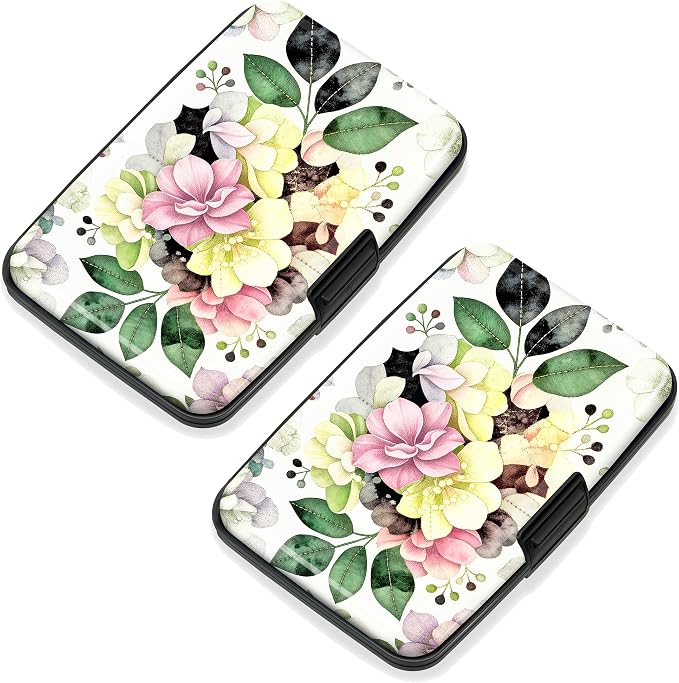 2 Pack Credit Card Holder for Women RFID Blocking Wallet, Artistic Flower | Card Wallets for Women Small Mini Business Metal Accordion Aluminum Alloy Hard Case for Men by SLIMELEGANCEPERSONIFIED