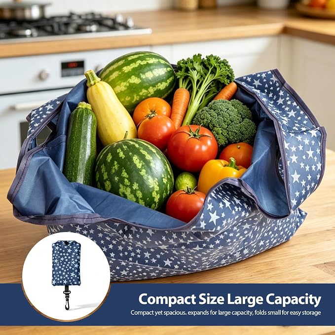 1 Pack Reusable Shopping Bag, Foldable Grocery Bag, Star | Large Capacity, Washable, Grocery Tote, Utility Travel Shoulder Bag - Image 5