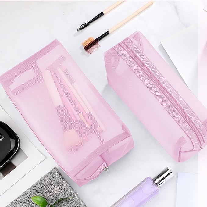 6 Pieces Mesh Makeup Bags Mesh Cosmetic Bag Portable Travel Organizing Zipper Pouch Toiletries Makeup Pouches for Home Office Travel Accessories - Image 4