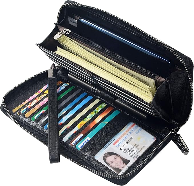 Bveyzi Women RFID Blocking Wallet Leather Zip Around Phone Clutch Large Capacity Ladies Travel Purse Wristlet - Image 2