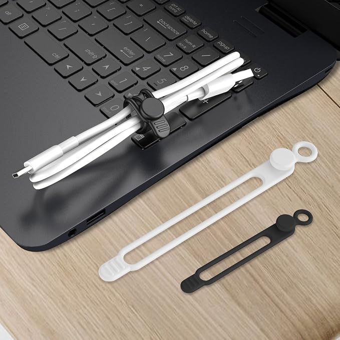 16Pcs Silicone Cable Ties, Cord Organizer Cable Management-2Sizes | Reusable Cord Ties for Electronics, Office Desk Accessories, Home Travel Essentials, Easy to Use, 4.2" and 7.1"-2 Colors - Image 7