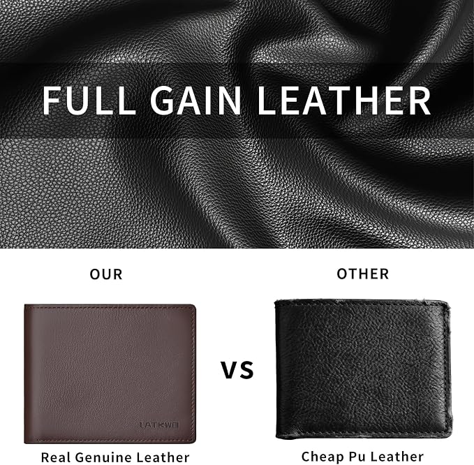 Mens Wallet - Genuine Leather Bifold RFID Blocking Slim Front Pocket Large Capacity with 10 Card Slots, 2 ID Windows & 2 Cash Pockets - Heavy Duty Stitched Gift for Men (Brown) - Image 2