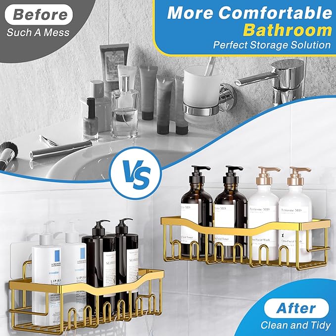 Shower Caddy 5 Pack,Adhesive Shower Organizer for Bathroom Storage&Home Decor&Kitchen,No Drilling,Large Capacity,Rustproof Stainless Steel Bathroom Organizer,Shower Shelves for Inside Shower-Larger - Image 3