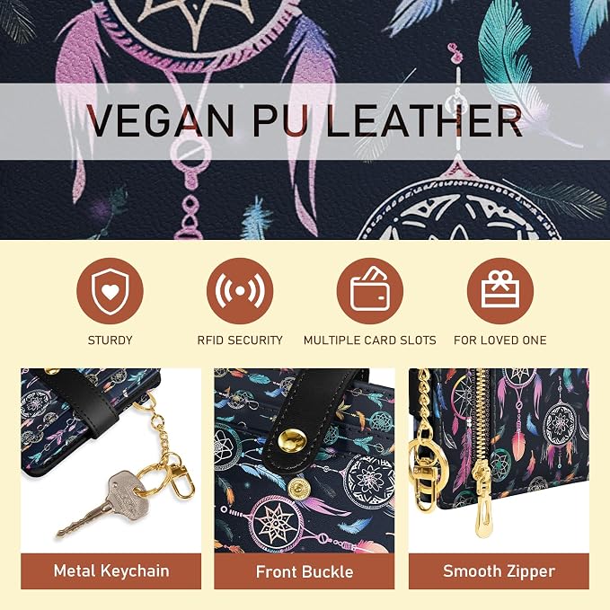 Jogjam Dream Catchers Rfid Women Wallet, Small Slim Credit Card Holder | PU Leather Bifold Cash Zipper Coin Pocket ID Window, for Female Ladies Teen Girls Girly Gifts - Image 6