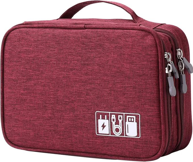 mygreen Electronic Accessories Organizer Bag, Waterproof Double Layer Travel Storage Case with Adjustable Padded Dividers, Portable Hard Pouch for Cables, Charger, Power Bank, Phone, Hard Drive Red by mygreen