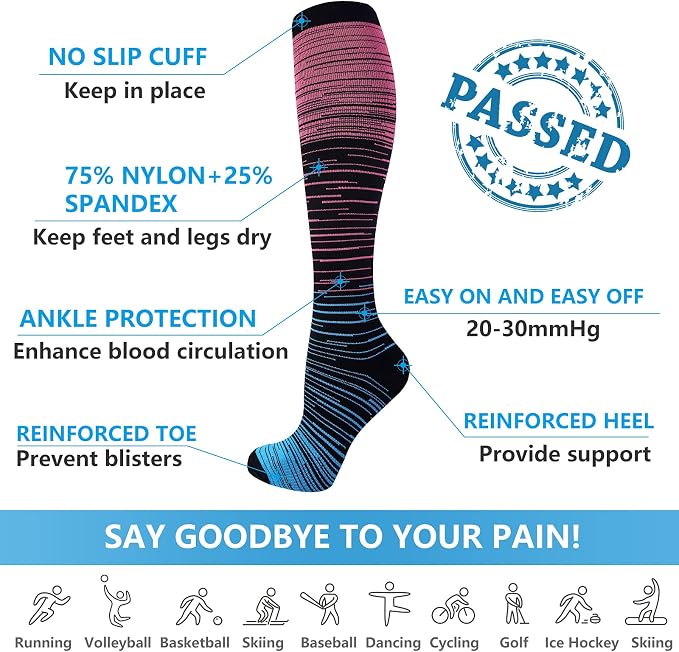 bropite Compression Socks For Women&Men,6 Pairs 20-30 mmHg Knee-High Socks | Support for Running,Nurses,Travel,Flying and pregnancy,better circulation,swelling relief,unisex all-day comfort for activity - Image 3
