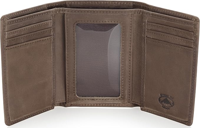 Stealth Mode Trifold Leather Wallet for Men with RFID Blocking (Taupe) | Top Grain Napa Leather, 9 Card Slots, ID Window, Gift Box – Gift for Dad, Husband, or Son by StealthModeWallets