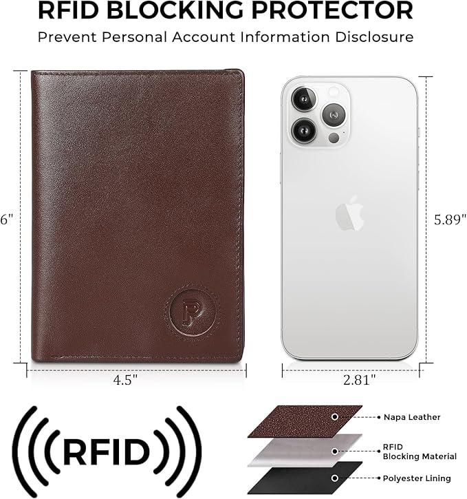 Polare Leather AirTag Passport Holder RFID Blocking Travel Bifold Wallet | Luxury Napa Cowhide Leather, AirTag Slot, Vintage Passport Cover Case, International Travel Wallet, Coffee - Image 3