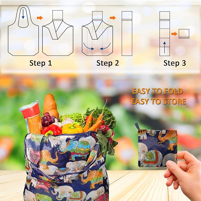 Reusable Grocery bags, 4 Pack - Lightweight And Compact, Grocery Totes Animal Printed, Machine Washable And Durable, Ideal For Groceries, Travel, And Daily Use - Image 4