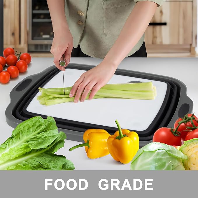Collapsible Cutting Board with Container, Foldable Camping Sink with Colander, BBQ Prep Tub with Lid, Multifunction Dish Basin for Kitchen, Bowl, Vegetable and Fruit, 2.11 Gal/8L Storage Basket - Image 7