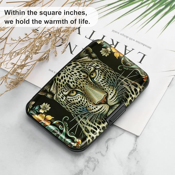 Mini RFID Aluminum Wallet Credit Cards Holder Business Card Case Metal ID Case for Men Women(Black Leopard) - Image 6
