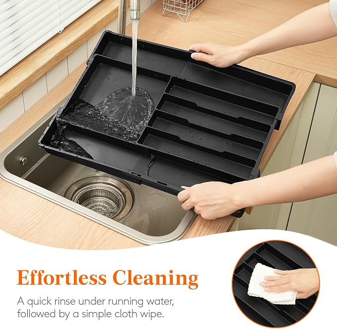 Lifewit Expandable Silverware Drawer Organizer, Utensil Tray for Kitchen | BPA Free Flatware Cutlery Holder, Adjustable Plastic Storage Spoons Forks Knives, 8.9-14.3 x 11.3-19.4 x 1.7", Black - Image 9