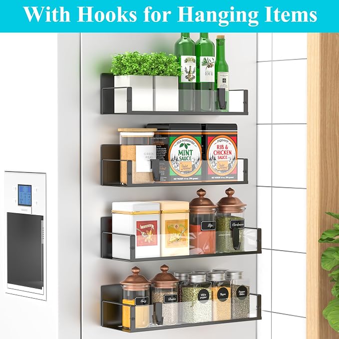 HuggieGems Metal Magnetic Spice Rack for Refrigerator Clear, 4 Pack | Magnetic Shelves Heavy Duty for Fridge in Kitchen, Seasoning Storage Organizer, For Oven Washer and Dryer, For Heavier Items - Image 2