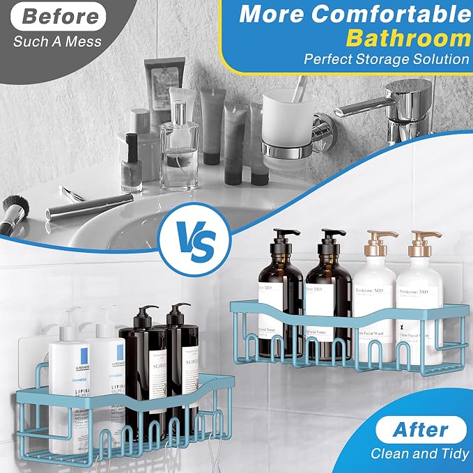 EUDELE Shower Caddy 2 Pack, Adhesive Shower Organizer for Home Decor & Kitchen Organizers, No Drilling, Rustproof Stainless Steel Bathroom Shelves - Image 3