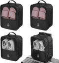 4 Pack Shoe Bags for Travel Holds 3 Pair of Shoes, Portable Shoes Storage Bag Organizer with Handle, Travel Luggage Shoe Organizer for Women Men Teenager Daily Use Storage Pouch (Black) by Unknown