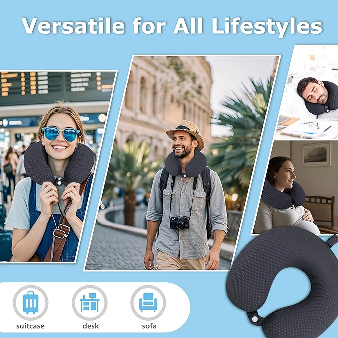 Neck Pillow Cover, Breathable Mesh Travel Neck Pillow Replacement Covers with Zipper, Cool and Elastic Fabric Airplane Pillow Covers for Traveling、Car、Home、Office (Dark Gray, No Filler) - Image 6