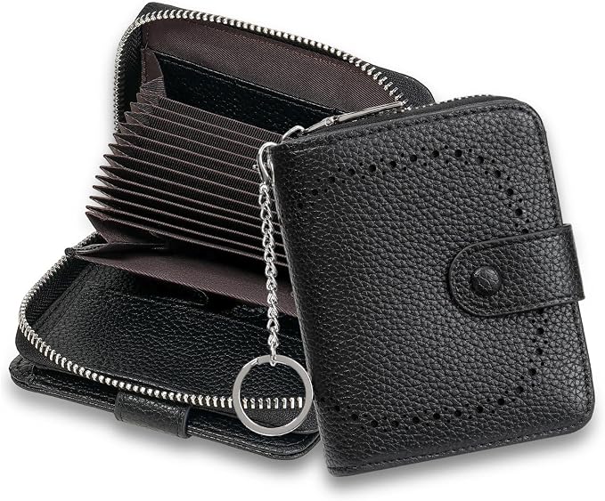 GAEKEAO Women's Leather Wallet RFID Blocking Card Holder with Many Compartments Small Purse with Zipper Key Chain Wallets - Image 7