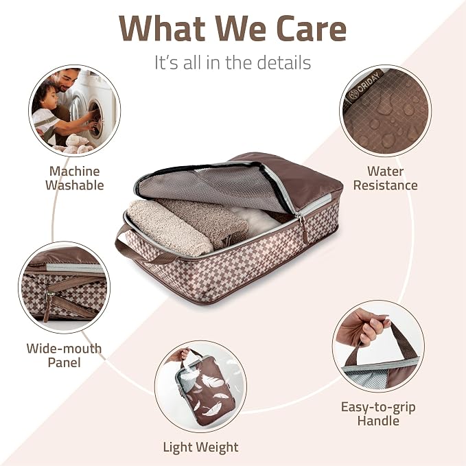 Oriday Set of 8 compression packing cubes for travel accessories- Expandable bags for clothing, toiletry, backpacks, organizing essentials (Beige) - Image 6