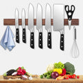 Dmore magnetic knife holder for wall—with 2 hooks, No Drilling 20 Inch walnut knife magnetic strip, Powerful knife magnet rack, include Adhesive Tape and screws for Knives, Utensils, and Tools by Dmorealwaysdomore