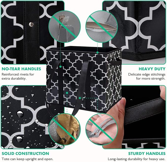 Reusable Grocery Bags 2-Pack Foldable Washable Large Storage Basket, Black | Water Resistant Shopping Tote Bag Bins - Image 6