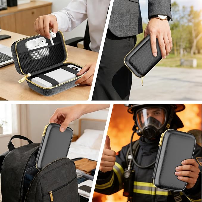 Electronics Travel Organizer, Hard Case Explosion-Proof Cables Carry Box | Fireproof Zipper, Compatible with Hard Drive, Fireproof Portable Safe Storage for Power Bank, Phone, Charger, Cord , Black - Image 9
