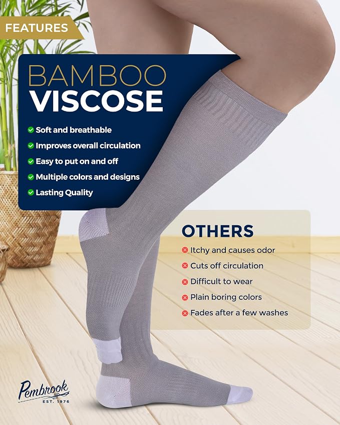Pembrook® Bamboo Viscose Light Compression Socks - 3 Pairs | 8-15 mmhg Compression Socks | Knee High Comfort Support Socks - Image 4