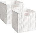 StorageWorks 11 inch Cube Storage Bin, White Storage Cubes, Wicker Baskets | 2-Pack, Handwoven Paper Rope White Wicker Baskets, Wicker Storage Cubes with Handles, Foldable Square Baskets for Organizing by StorageWorks