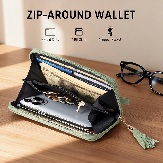 Travelambo Wristlet Wallet Women RFID Bifold Large Capacity Clutch Purse | Tassel, Zipper Coin Pocket, Card Holder Wallet, Gifts for Women - Image 6