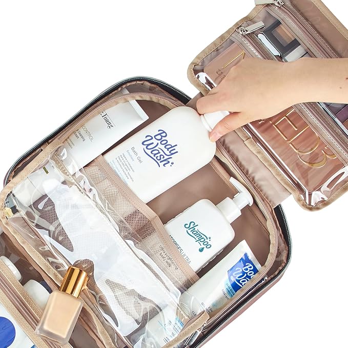 NISHEL Travel Toiletry Bag for women, Portable Hanging makeup Organizer | for Travel-Sized Shampoo, Conditioner, Brushes Set, makeup Accessories, Large Size, Rosewood-Pink - Image 5