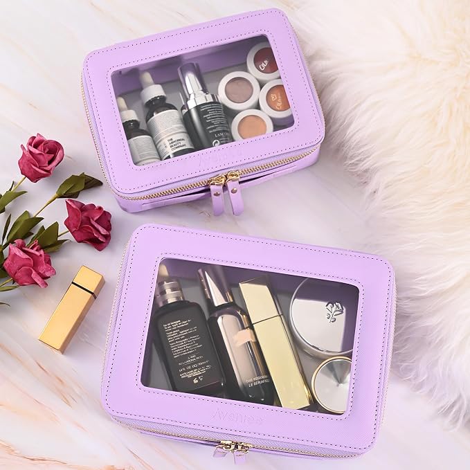 Aveniee Clear Makeup Bag Organizer,Large Travel Toiletry Bag for Women, Waterproof Cosmetic Pouch with Zippers,Car Organizers and Storage Case for Accessories,Lilac - Image 5