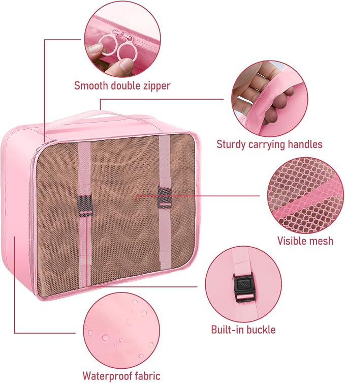 Packing Cubes for Travel- 8 Set Luggage Organizer Bags for Family, Mesh Breathable Travel Packing Cubes for Suitcases Durable Travel Essentials Bags Set (Pink, 10 Set) - Image 4