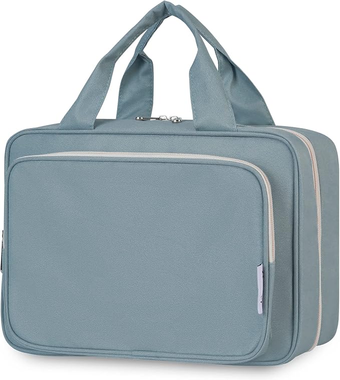 Narwey Travel Toiletry Bag for Women Large Hanging Makeup Bag Organizer Toiletries Bag for Full Size Essentials Accessories Cosmetics (Greyish Blue (Large)) by Narwey