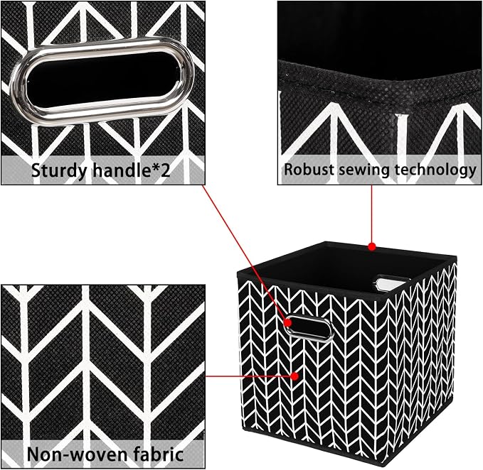 Fabric storage bins Cubes, Fabric Cube Organizer with Handle, Foldable Cube Bins for Cloth or Accessary Storage, 11x11x11, Set of 6, (Black Leaf) - Image 7